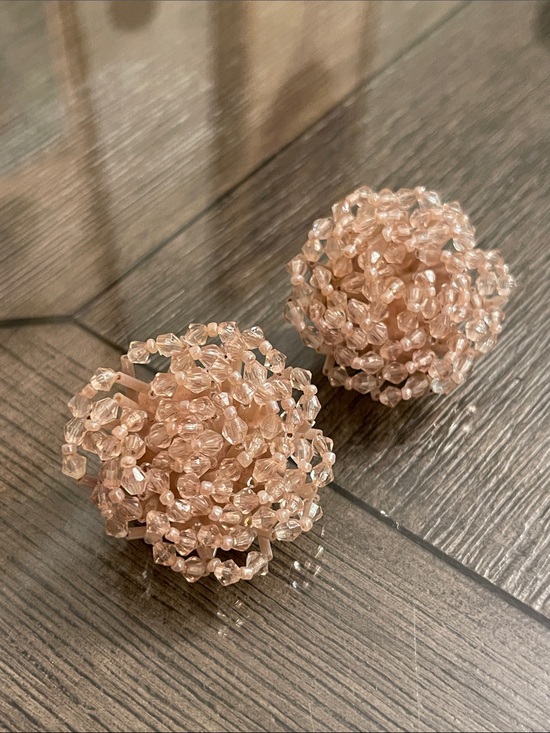 Vintage Jewelry - Vintage Beaded Cluster Earrings - Blush Colored Beaded Pom Pom Earrings